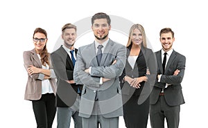 Group of smiling business people. Isolated over white background