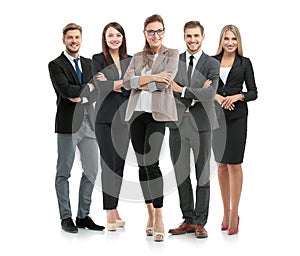 Group of smiling business people. Isolated over white background