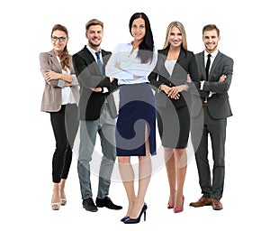 Group of smiling business people. Isolated over white background