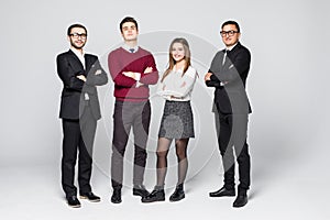 Group of smiling business people over white background