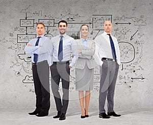 Group of smiling businessmen over white background