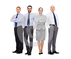 Group of smiling businessmen over white background