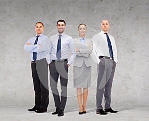 Group of smiling businessmen over white background