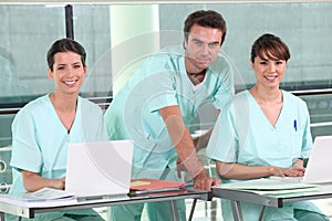 Group of smiling nurses in hospital