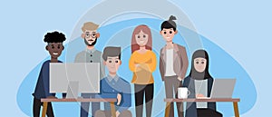 Group of smiling office workers or business people