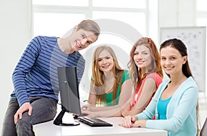 Group of smiling students having discussion