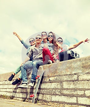 Group of smiling teenagers hanging out