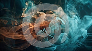 a group of smokes that are on a black background with blue and orange smoke coming out of it and a black background with a red