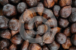 Group of snake fruit shot from up. Brown color