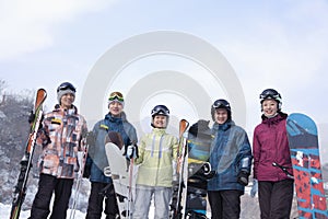 Group of Snowboarders in Ski Resort, portrait