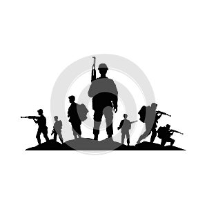 Group of soldiers military silhouettes figures photo