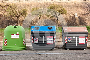 Group of sorted Recycling bins. photo