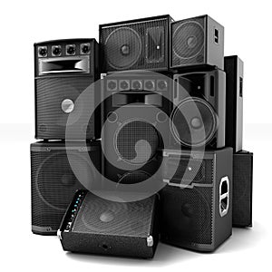 Group of speakers ,loud or abused concept photo