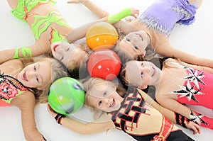 Group of sporty little girls