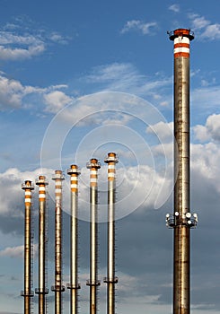 Group of steel factory chimney