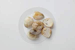 Group straw mushroom with slice isolated on a white background