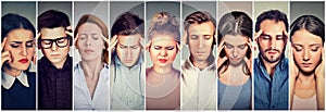 Group of stressed people having headache photo