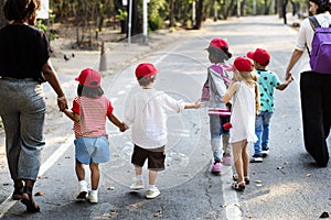 Group of student is on a field trips