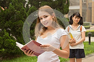 Group of student girls in the university campus