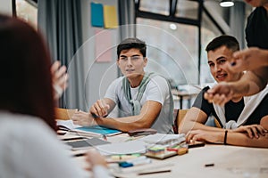 Group of students collaborating during a classroom activity