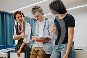 Group of students collaborating in a modern school setting