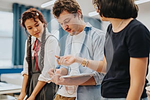 Group of students collaborating on a school project together