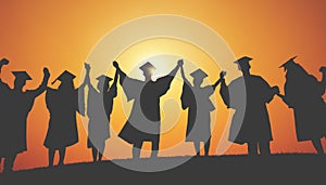 Group Students Hands Raised Graduation Silhouette Concept