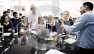 Group of students laboratory lab in science classroom