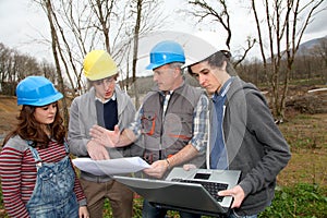 Group of students with professional