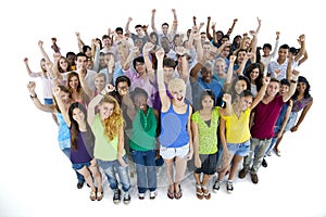 Group of Students Raising Their Arms