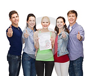 Group of students showing test and thumbs up