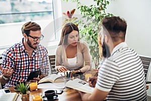 Group of students study at home.