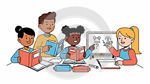 Group of students studying together at desk