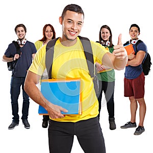 Group of students success successful thumbs up smiling square people isolated on white