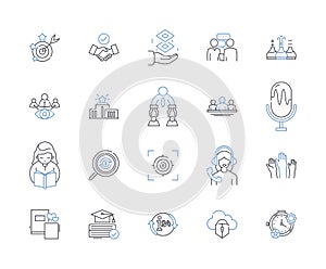 Group studying line icons collection. ollaboration, Education, Communication, Connection, Brainstorming, Focus, Support