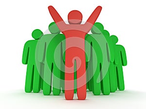 Group of stylized green people with teamleader photo