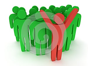 Group of stylized green people with teamleader photo