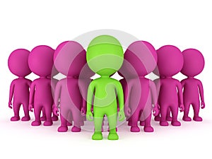 Group of stylized people stand on white