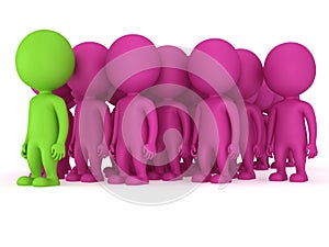 Group of stylized people stand on white