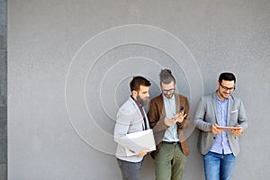 Group of success business people discussing ideas at meeting outside