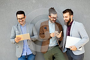 Group of success business people discussing ideas at meeting outside