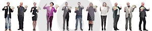 group of successful people with money in their hands