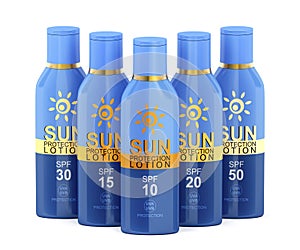 Group of sunscreen lotions