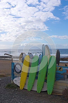 Group of surfboards on the beach