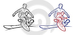Group of Surfer Action Surfing Sport Man Players Cartoon Graphic Vector