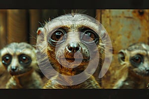 Group of suricates standing alert in a natural setting