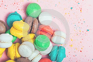 Group of sweet colorful mini macarons