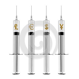 Group of syringes and currency symbols
