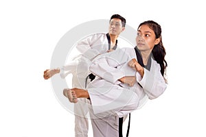 Group of taekwondo kicking practice