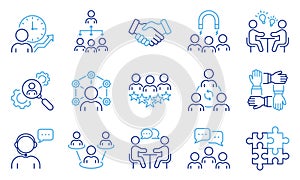 Group Team Network Line Icon Set. Community Business People Work Process Linear Pictogram Collection. Time Management